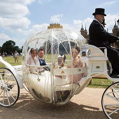 Cinderella Carriage with 2 white horses for brides entrance